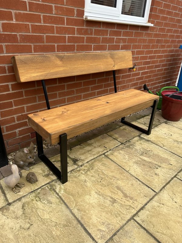 Industrial Style Sleeper Garden Bench With Handmade Black Steel Box legs - Image 6