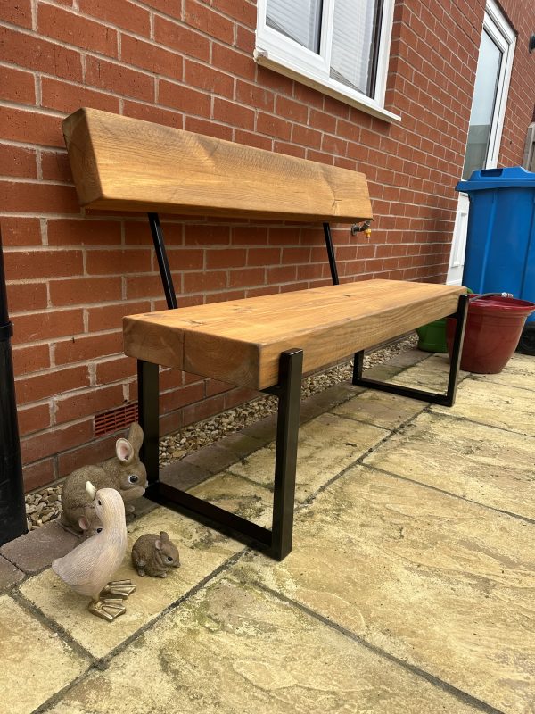 Industrial Style Sleeper Garden Bench With Handmade Black Steel Box legs - Image 7