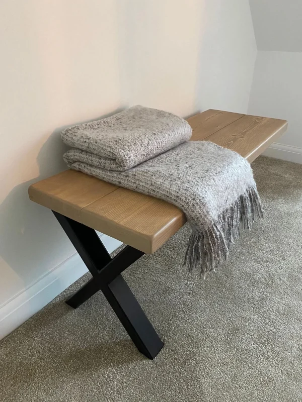 Rustic Bench with Industrial Steel Legs, X-Legs Free Delivery - Image 2