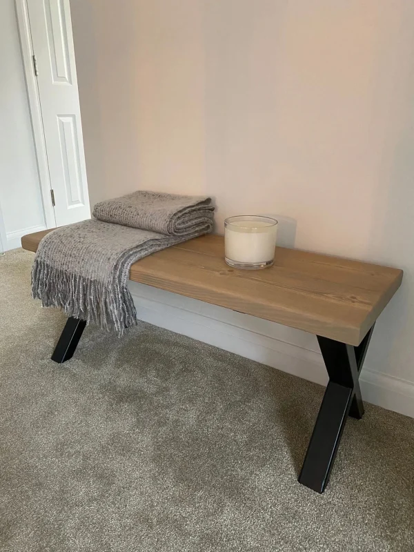 Rustic Bench with Industrial Steel Legs, X-Legs Free Delivery - Image 5