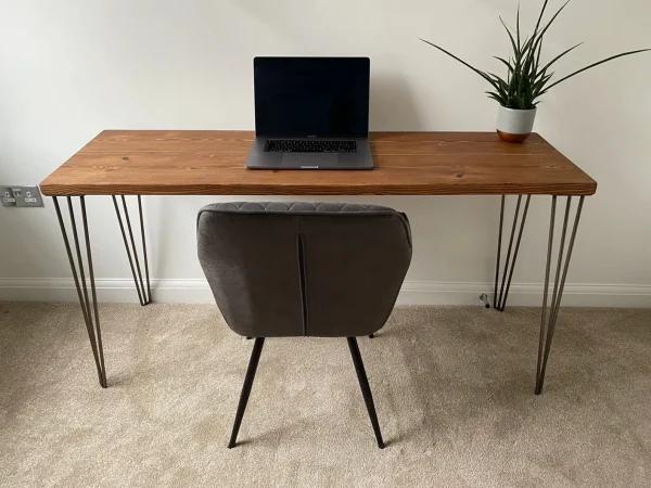 Rustic Office Desk, Industrial Steel Hairpin Legs, Customisable, Handmade To Order, Solid Wood Desk | Bespoke sizes