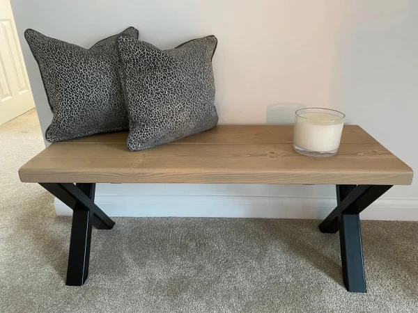 Rustic Bench with Industrial Steel Legs, X-Legs Free Delivery