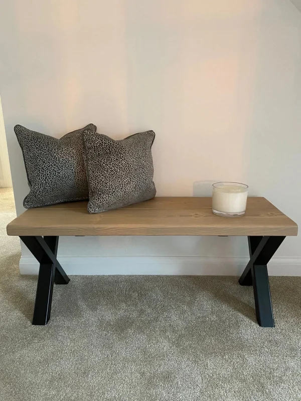 Rustic Bench with Industrial Steel Legs, X-Legs Free Delivery - Image 3