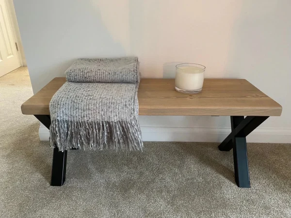 Rustic Bench with Industrial Steel Legs, X-Legs Free Delivery - Image 6