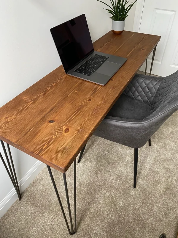 Rustic Office Desk, Industrial Steel Hairpin Legs, Customisable, Handmade To Order, Solid Wood Desk | Bespoke sizes - Image 3