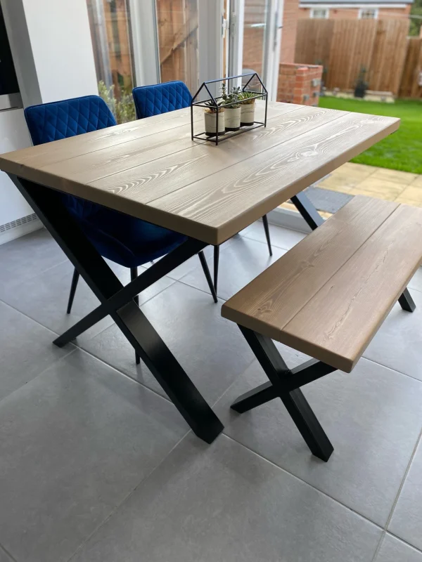 Solid Chunky Wood Dining Table With Steel Legs | Optional Matching Bench | Custom Sizes and Colours - Image 2