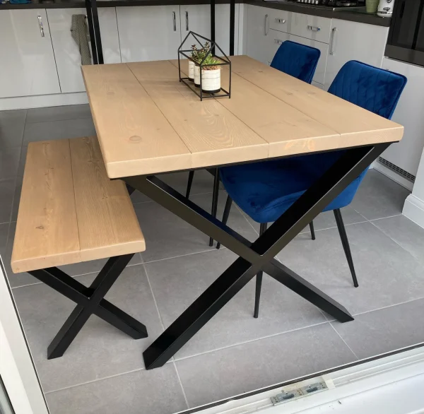 Solid Chunky Wood Dining Table With Steel Legs | Optional Matching Bench | Custom Sizes and Colours - Image 6
