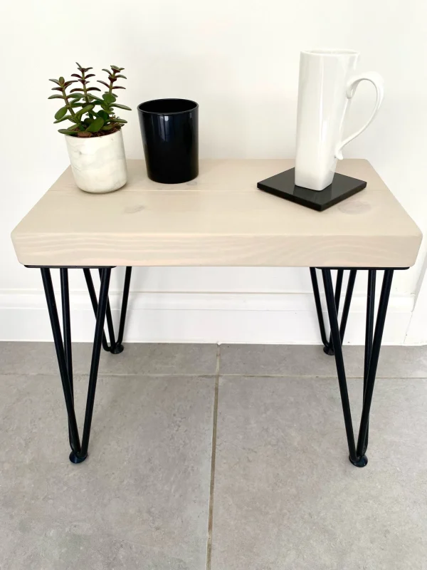 Solid Wood Side Table With 40cm Steel Hairpin Legs I Various colours available - Image 4