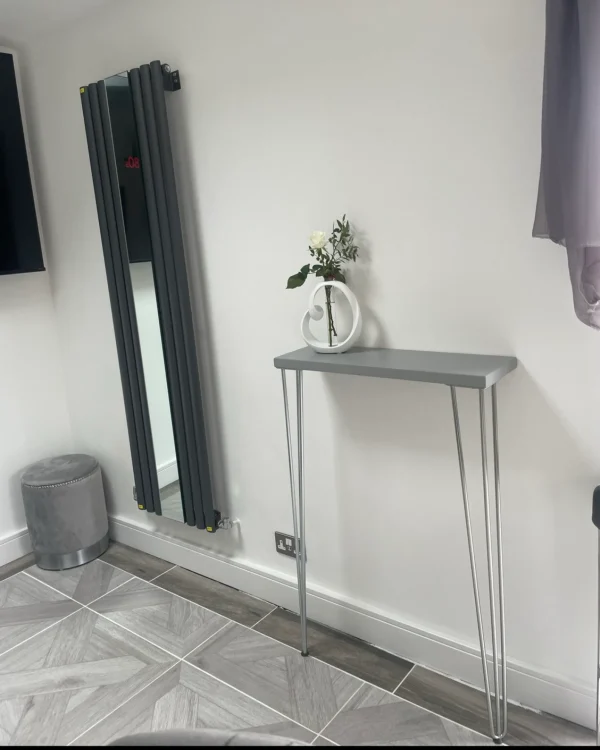 Grey Console Table With Silver Hairpin Legs l Multiple colour options Available
