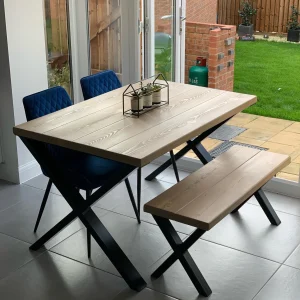 Solid Chunky Wood Dining Table With Steel Legs | Optional Matching Bench | Custom Sizes and Colours