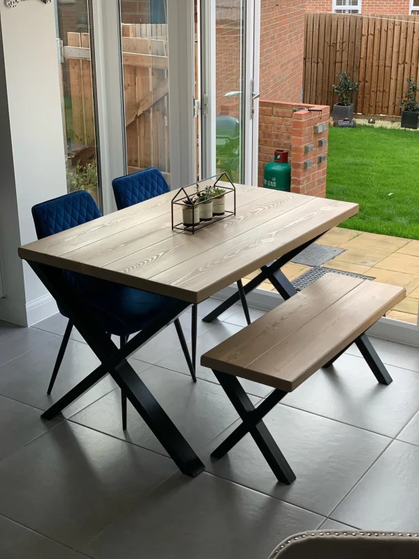 Solid Chunky Wood Dining Table With Steel Legs | Optional Matching Bench | Custom Sizes and Colours