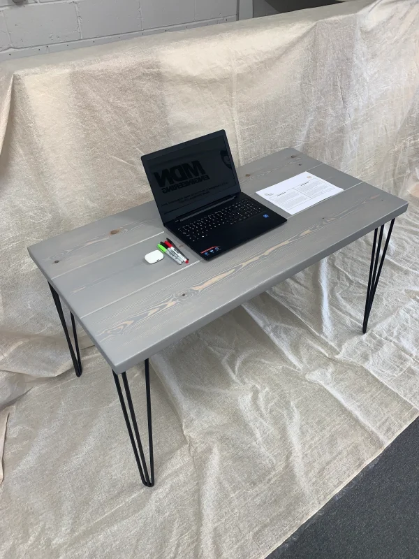 Rustic Office Desk, Industrial Steel Hairpin Legs, Grey Desk, Solid Chunky Wood Custom Size - Image 2