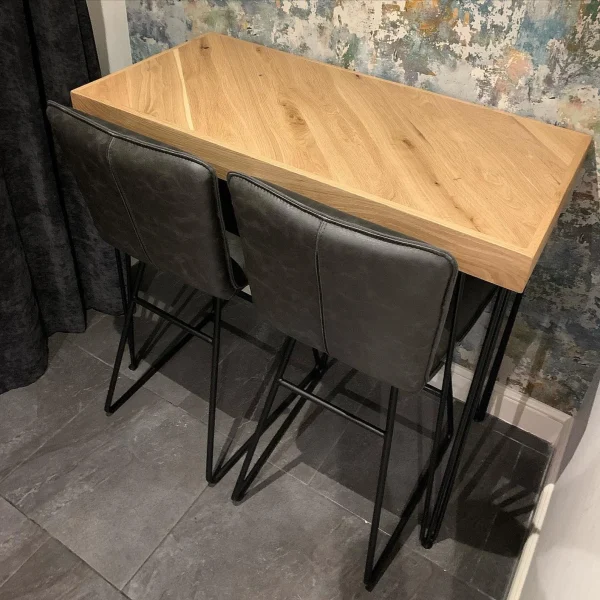Solid Oak Breakfast Bar - Kitchen Table With Steel Hairpin Legs, Solid Oak Furniture l 70cm - 160cm - Image 2