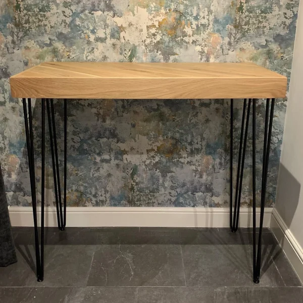 Solid Oak Breakfast Bar - Kitchen Table With Steel Hairpin Legs, Solid Oak Furniture l 70cm - 160cm - Image 4