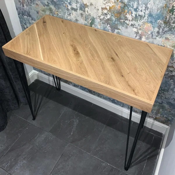 Solid Oak Breakfast Bar - Kitchen Table With Steel Hairpin Legs, Solid Oak Furniture l 70cm - 160cm - Image 3