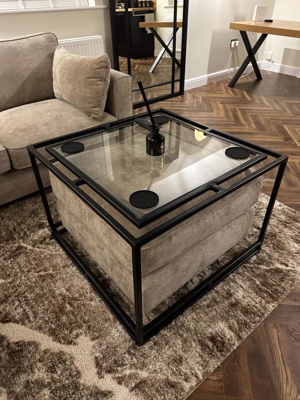 Bespoke Tailored Steel Pouffe Coffee Table | Sliding Living Room Ottoman Stand - Image 4